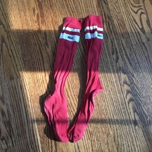 LACOSTE Red White Striped Knee-High Socks